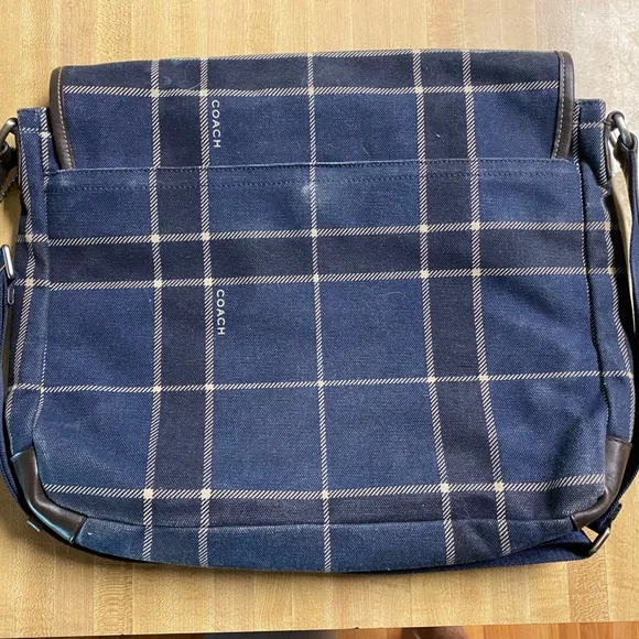 Coach men’s blue plaid messenger bag